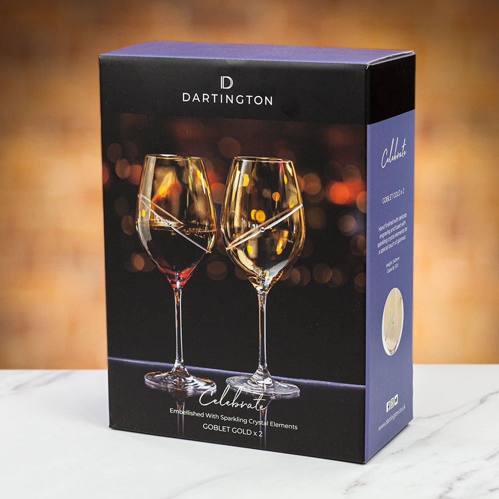 Personalised Dartington hot Pair of Gold Celebrate Champagne Flutes Embellished with Sparkling Crystal Elements - Add your own Text