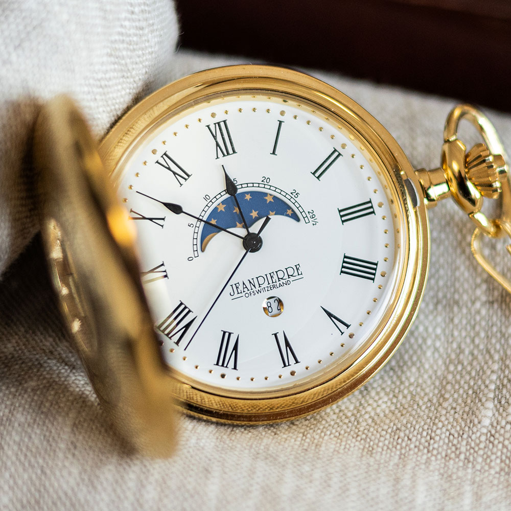 Jean Pierre Gold Plated Moon Dial Pocket Watch