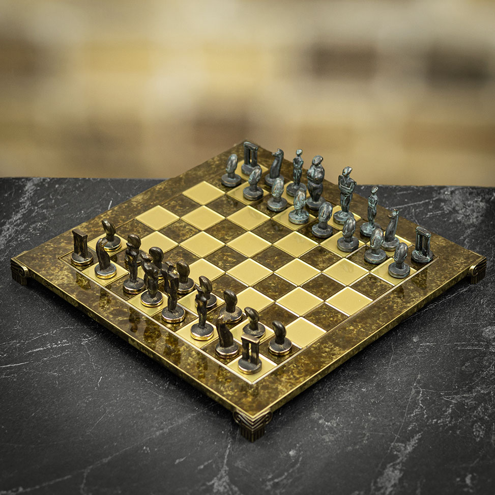 Greek Roman Army Chess Set - Blue Copper Pawns on sale Blue Wooden case Board